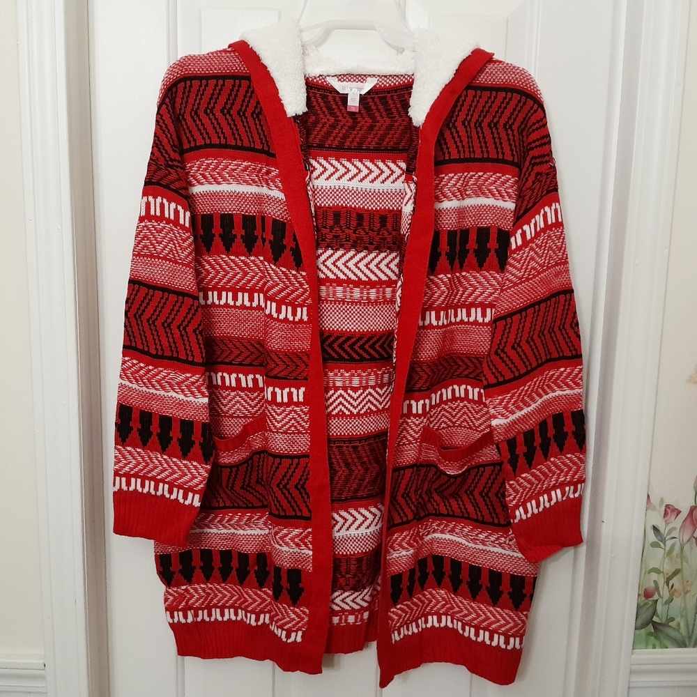 Womens Sweater Cardigan with Sherpa Lined Hood Size 2XL No Boundaries